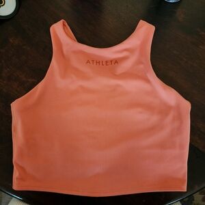 Athleta Longline Orange High Neckline Sports Bra, Small D-DD